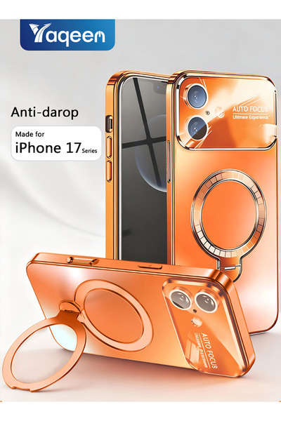 yaqeen جراب iPhone 17 مع حامل مغناطيسي دوار 360 درجة وغطاء حماية كامل للكاميرا