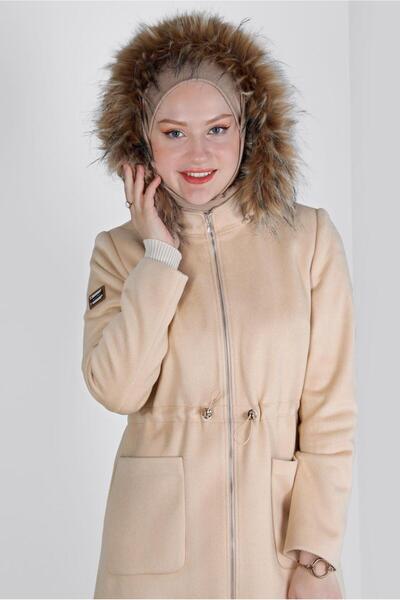 Alvina KAPÜŞONU KÜRKLÜ CEPLİ KABAN 90392