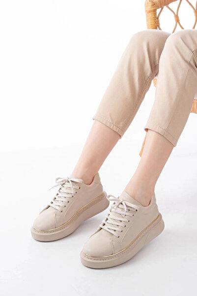 Budi RS-2435 Μπεζ ροζ με κορδόνια ραμμένα casual αθλητικά παπούτσια