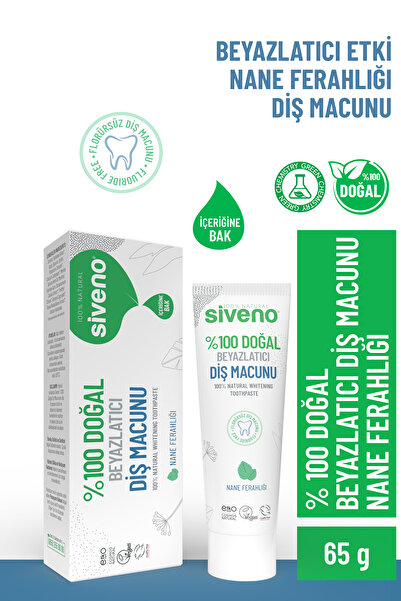Siveno %100 Doğal Diş Macunu Beyazlatıcı Nane Ferahlığı Florürsüz 65 Gr