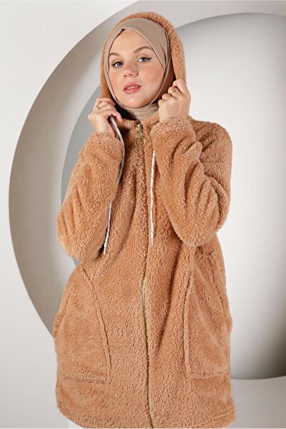 TRENDTESETTÜR Women's Orange (Mustard) Hooded Plush Jacket 50003