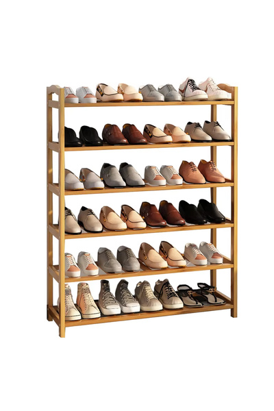 NKX رف أحذية من الخيزران مكون من 6 طبقات، رف خشبي قائم لعرض الأحذية