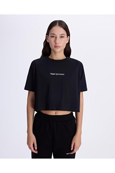 Kappa Authentic Angelou Kadın Siyah Comfort Fit Tişört