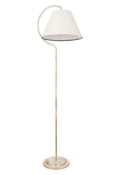 VENON Tek Ayaklı Lambader Karen Elips Tasrımlı Krem Sarı Patine ⭐️ Krem Kumaş Şapka Salon Köşe Lambası