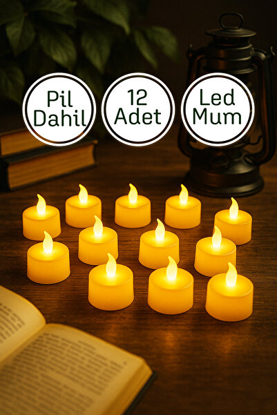 Telvesse 12 Adet Led Tealight Mum Mini Dumansız Pilli Alevli Dekoratif Yapay ...