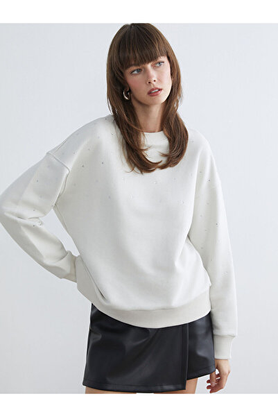 LC Waikiki Bisiklet Yaka Taşlı Oversize Kadın Sweatshirt