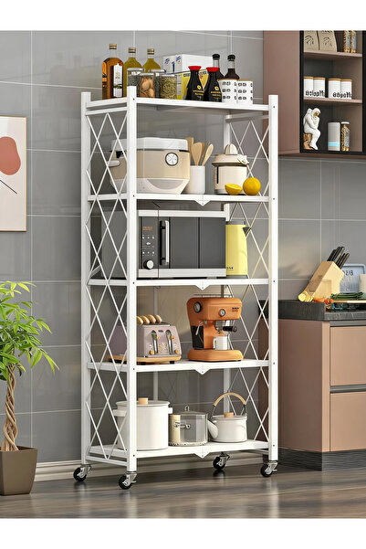 Enjoylifeme رفوف قابلة للطي بخمس طبقات مع عجلات - منظمات المطبخ والتخزين باللون الأبيض