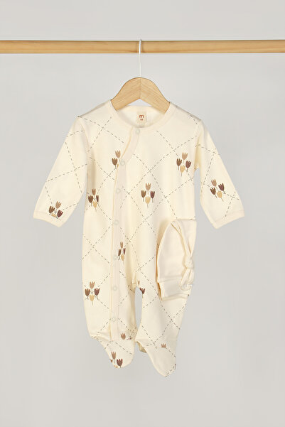 Mini Cotton Unisex Flower-Patterned Beret 2-Piece Jumpsuit