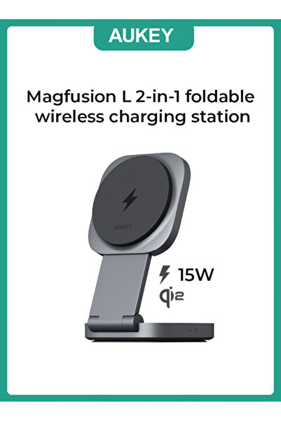 AUKEY MagFusion L Qi2 2-in-1 Foldable Magnatic Fast Wireless iPhone/Samsung Charging Station LC-MC211Gray