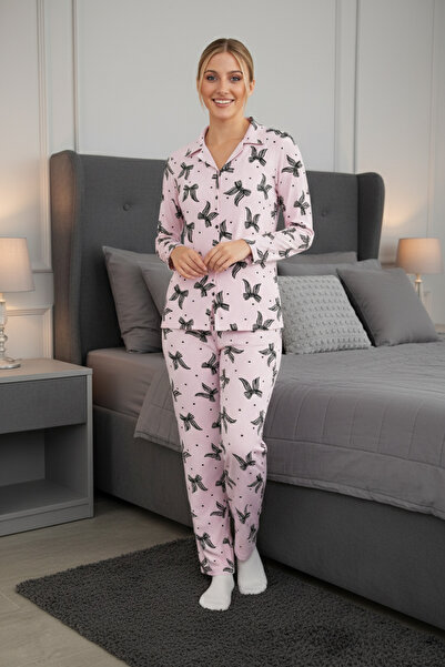 Fulla Moda Σετ πιτζάμες από σουέτ με σχέδιο φιόγκου