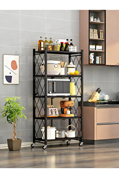 Enjoylifeme رفوف قابلة للطي بخمس طبقات مع عجلات - منظمات المطبخ والتخزين بالل...