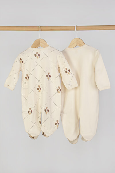 Mini Cotton Unisex Flower-Patterned Beret 2-Piece Jumpsuit