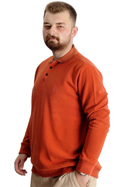 ModeXL Мъжки поло суитшърт за големи размери - бродиран Selanik, цвят канела 20440