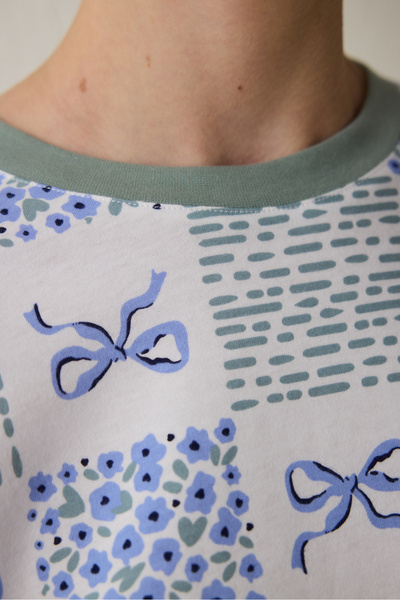 Penti Set de pijamale cu mâneci lungi din bumbac, alb catifelat, cu decolteu rotund