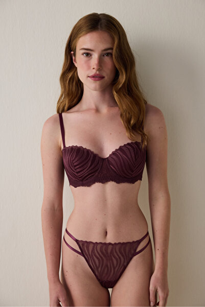 Penti Bordo Bloom Brode Balenli Dolgusuz Toparlayıcı Straplez Sütyen