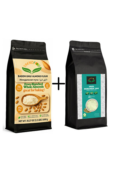 TREND FOOD 1 Kg Badem Unu Kabuksuz + 1 Kg Yeşil Mercimek Unu | Yüksek Protein & Lif & Keto Avantajlı Paket 2 kg