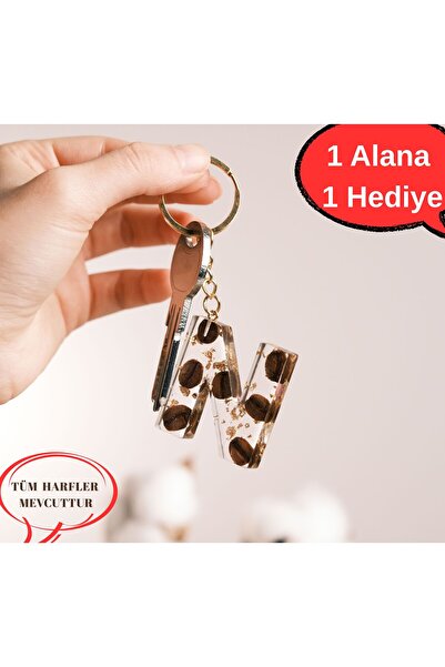 mutlu anlar Harf Anahtarlık Gold Zincir Altın Varaklı Epoksi Hediyelik Harfli...