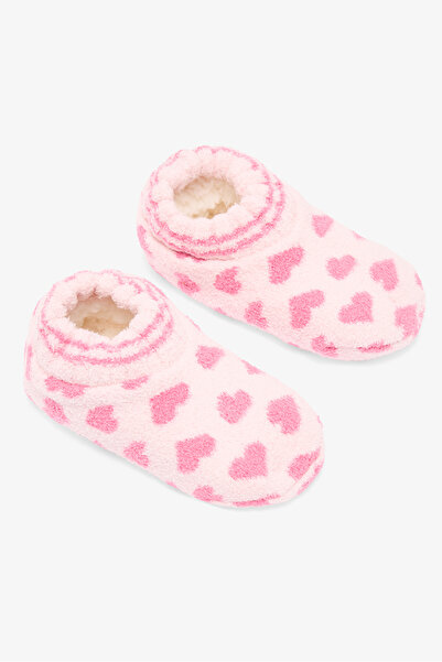 Penti Pink Girl's Heart Bear Patterned Non-Slip Sole Home Booties