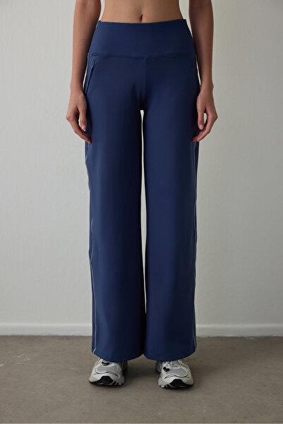 Penti Indigo Thermal Effect Straight Leg High Waist Trousers with Pockets