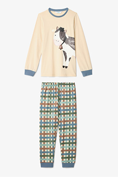 Penti Boys' Farm Friends Cow Pattern Cotton Long Sleeve 2-Piece Pajama Set