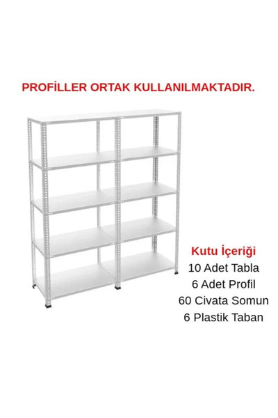 RafBurada 5 Katlı Duble 43x150x200 Cm Galvaniz Çelik Raf - Depo, Arşiv, Kiler, Dosya, Market Rafı