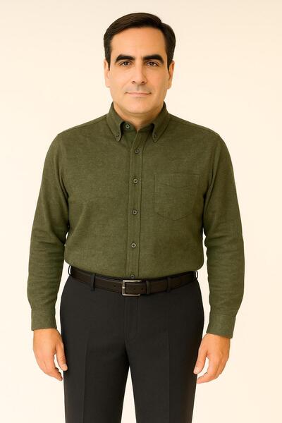 BURSPA Ανδρικό πουκάμισο Dad με χαλαρή εφαρμογή, μονόχρωμο χειμωνιάτικο χακί