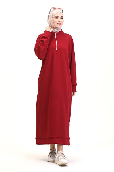 sefamerve Rochie Sport cu Gât 0282-07 Roșu Claret