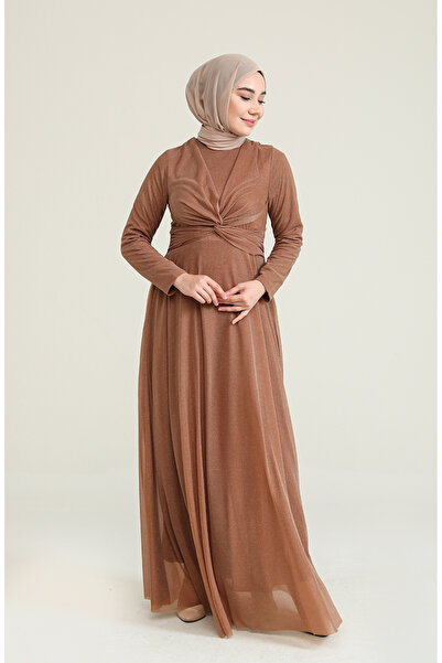 sefamerve Βραδινό φόρεμα Milk Coffee Glitter - 5397-16