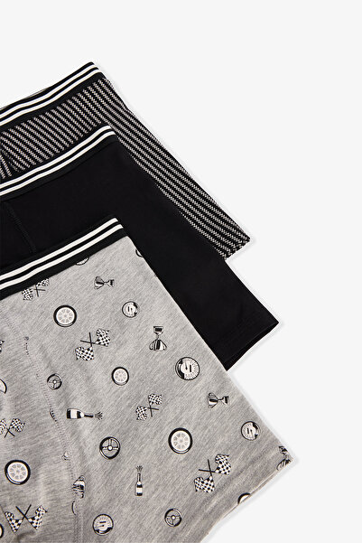 Penti Men's Race Geometric Patterned Organic Normal Waist 3-Piece Boxer