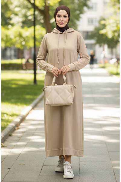 sefamerve Béžové sportovní šaty s kapucí - 0190-12, dvě nitě