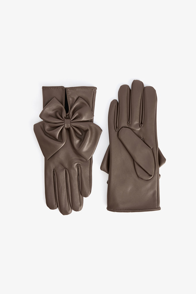 Penti Brown Bow Faux Leather Gloves
