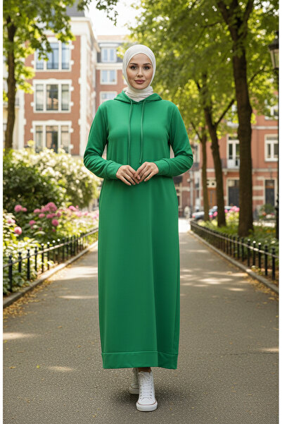 sefamerve Πράσινο αθλητικό φόρεμα με κουκούλα - 0190-03, δύο κλωστές