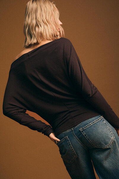 VODENS Καφέ ασύμμετρο μπλουζάκι από 100% βαμβάκι