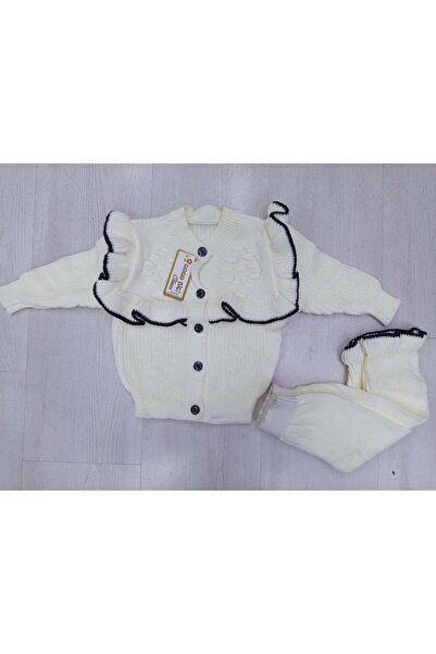 BAŞAK ÇOCUK GİYİM 6413 Girl's Knitwear Double Set 9/18 Months - White - 9 Months