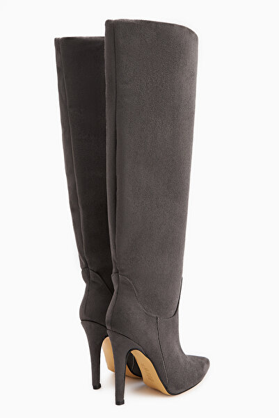 Limoya Γυναικείες μπότες Nenya Grey Suede με μυτερό μύτη με λεπτό τακούνι