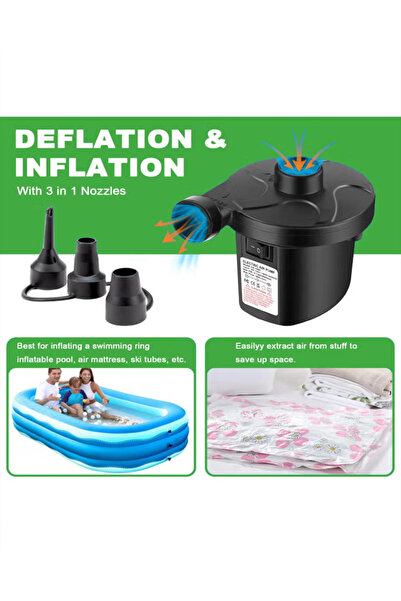 Gootoy Electric Air Pump with 3 Nozzles – Portable 2-in-1 Car & Home Inflator/Deflator