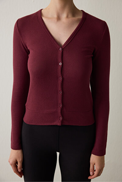 Penti Burgundy V-Neck Long Sleeve Cardigan