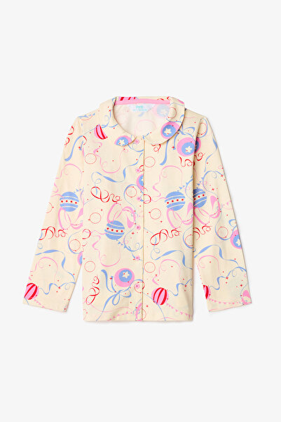 Penti Cremefarbenes Pyjama-Set aus Baumwolle mit Zirkusmuster und Knöpfen für Mädchen