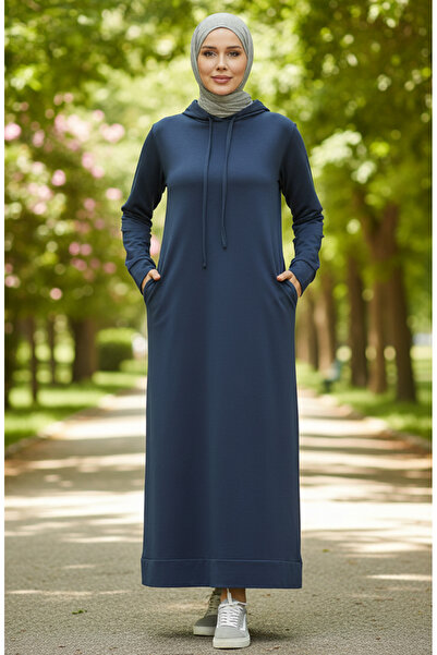 sefamerve فستان رياضي بغطاء للرأس باللون الأزرق الداكن - 0190-04، خيطين