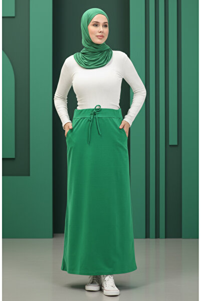 sefamerve Emerald Green Pocketed Sports Skirt - 0152-26
