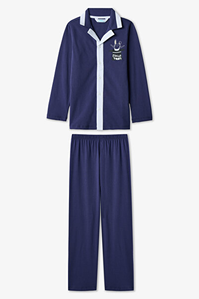 Penti Indigo Boy's Suprise Long Sleeve Button Cotton Pajama Set