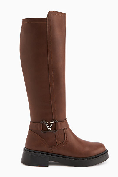 Limoya Ginan Taba Toka Detaylı Kısa Topuklu Fermuarlı Kadın Çizme