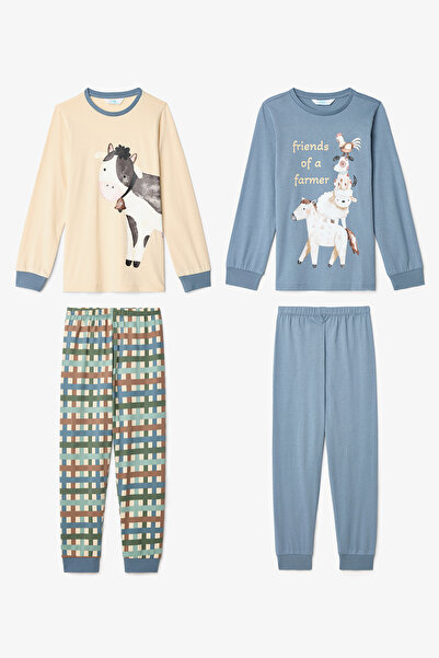 Penti Boys' Farm Friends Cow Pattern Cotton Long Sleeve 2-Piece Pajama Set
