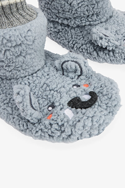 Penti Gray Cute Elephant Embroidered House Slippers