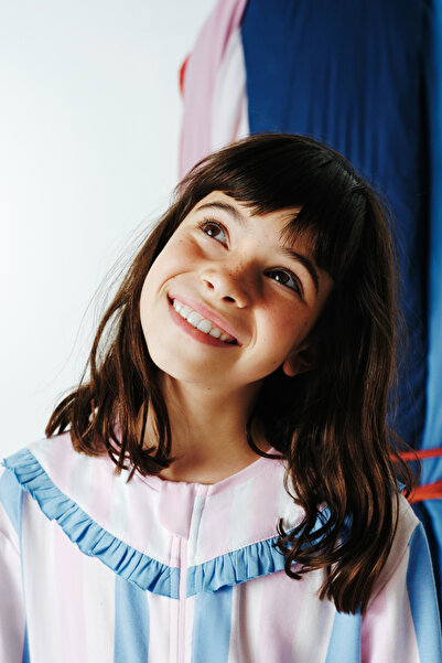 Penti Açık Pembe Kız Çocuk Çizgili Fermuarlı Pijama Tulum