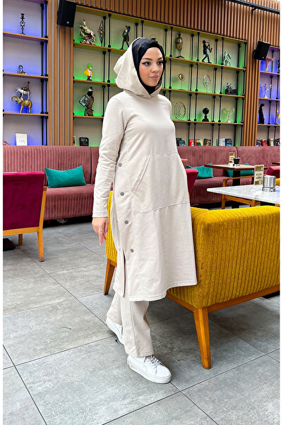 sefamerve Snap Detailed Two Thread Tracksuit Suit 3071-02 Beige