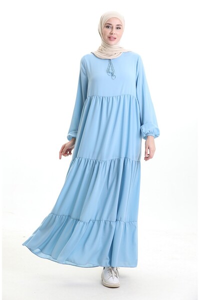 sefamerve Collar Lace-Up Layered Dress 4107-16 Baby Blue