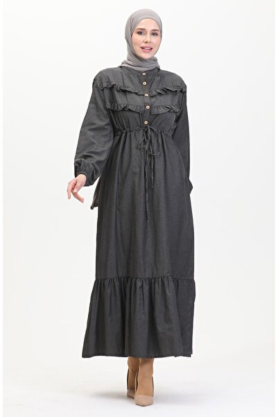 sefamerve Φόρεμα τζιν με καπνιστό βολάν μπροστά - 0486-01