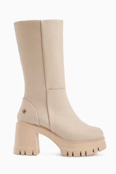Limoya Chelsie Bej Yüksek Topuklu Platformlu Kısa Kadın Çizme