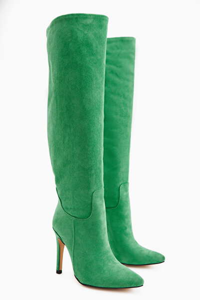 Limoya Γυναικείες μπότες Nenya Green Suede με μυτερές μύτες με λεπτό τακούνι